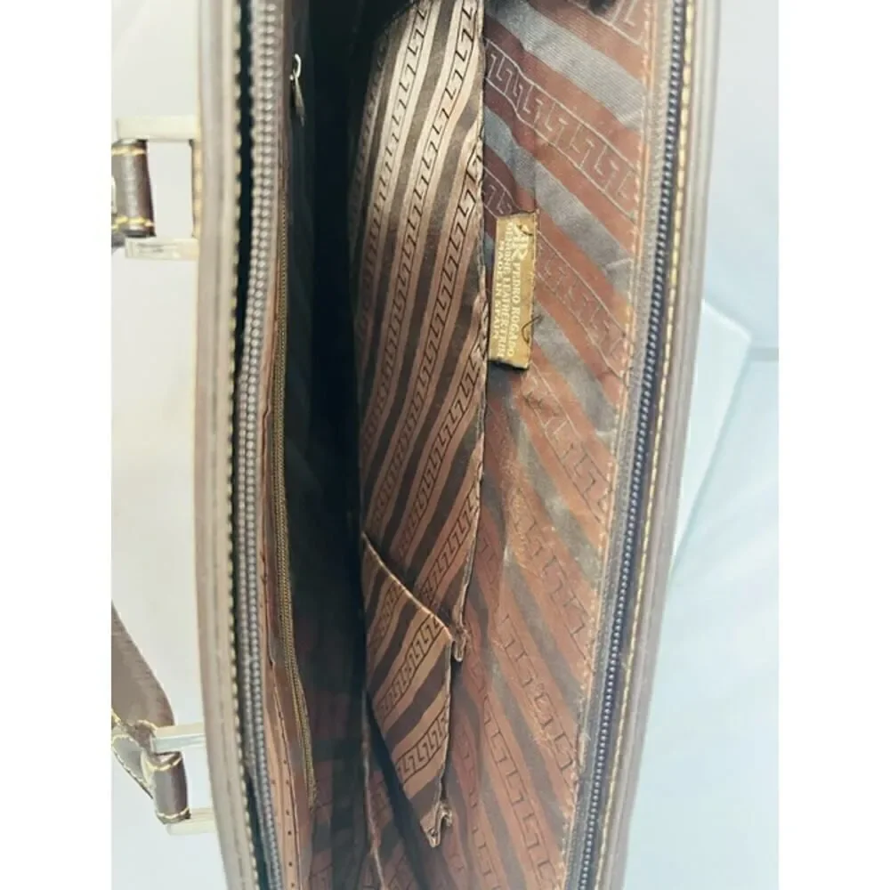 Pedro Rogado Authentic Genuine Leather Tote Bag Orange Brown Made in Spain